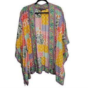 Tollani Collection 2X Colorful Patchwork Kimono Coverup Poncho Shawl Topper